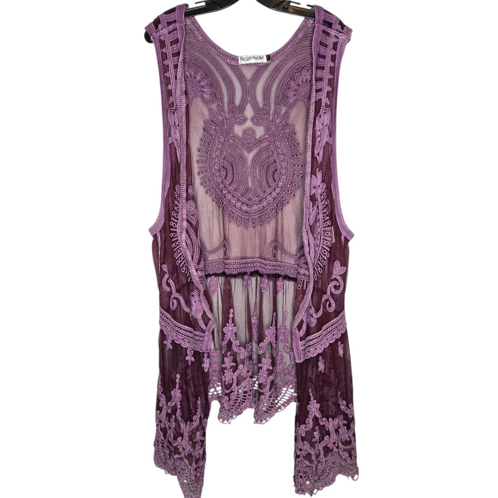Angel Heart Boutique Purple Mesh Vest Embroidered Lace Boho Festival Duster